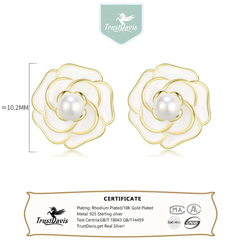 TrustDavis Real 925 Sterling Silver Fashion Elegant Pearl Flower Stud Earrings For Women Anniversary Fine Jewelry DS3490