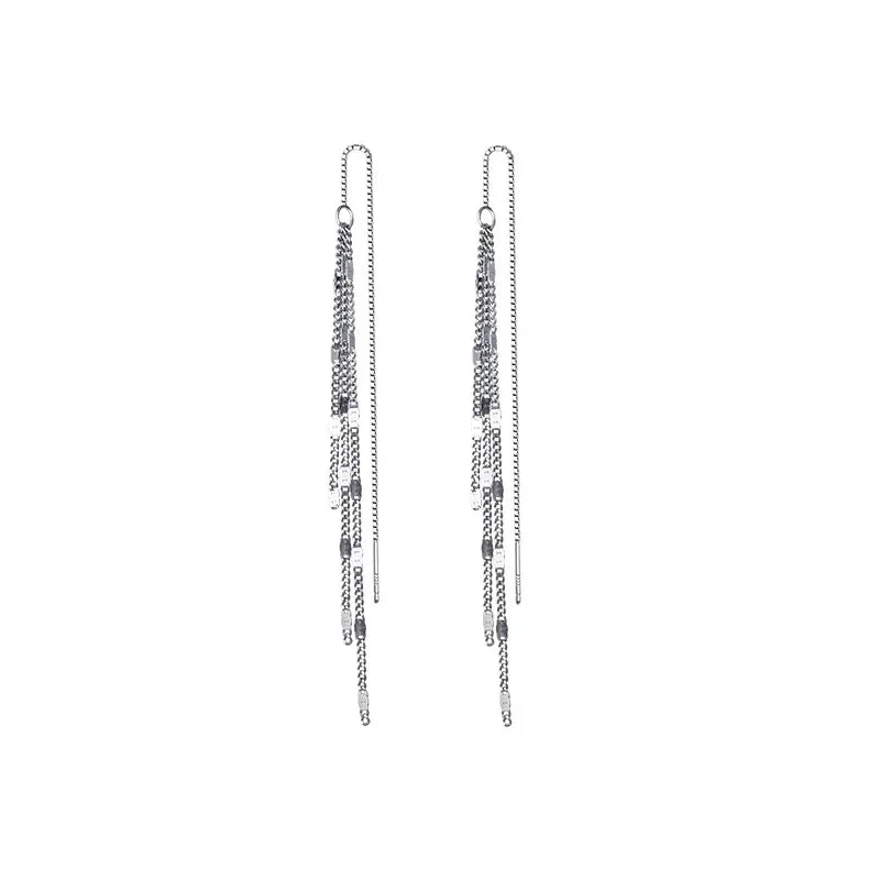 925 Sterling Silver Sweet Long Beads Star Chain 25cm Ear Line Earring DA1500