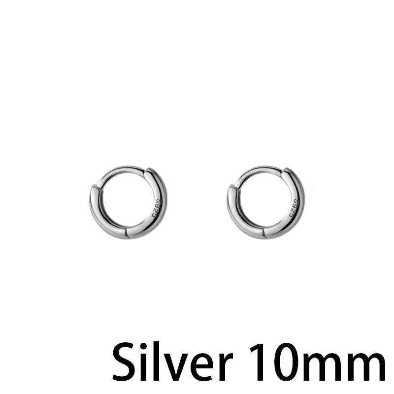 TrustDavis 100% 925 Sterling Silver Black Geometric Smooth Surface Hoop Earrings For Women Fashion Silver 925 Jewelry DA432