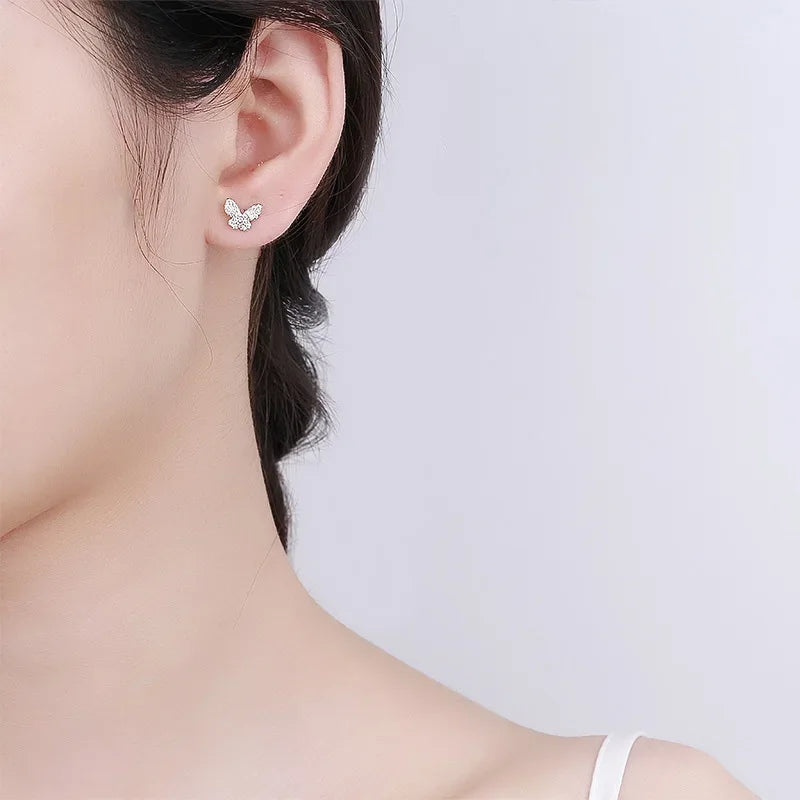 TrustDavis Real 925 Sterling Silver Earring Love Animal Bear Heart CZ Screw Stud Earrings for Daughter Girls Jewelry Gift DA3172