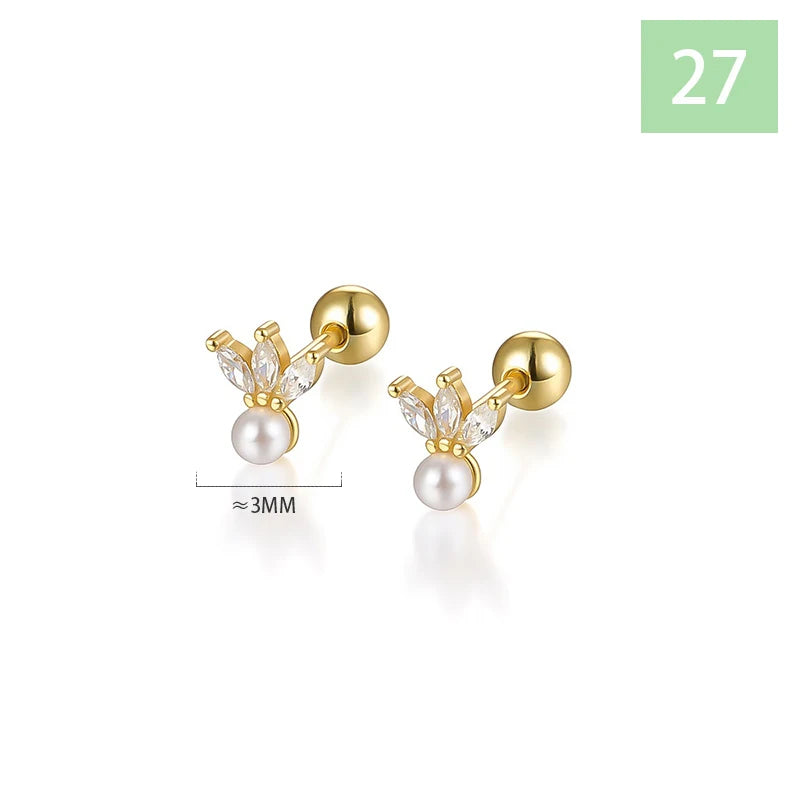 Geometric Zircon Screw Stud Earrings DS4644