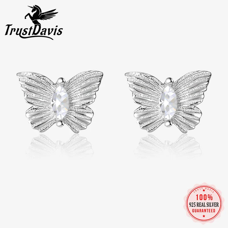 Trusta Genuine Fashion 925 Sterling Silver Fashion Butterfly Stud Earrings Party for Women Girl Wedding Jewelry Gift DS4018