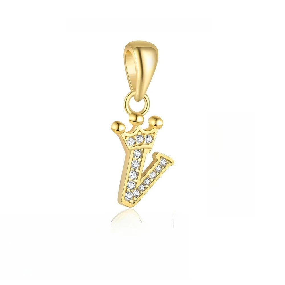 TrustDavis 925 Sterling Silver Women's Fashion Crown 26 Letter Pendant Zircon Necklace for Women Girls Jewelry Gift DS4445