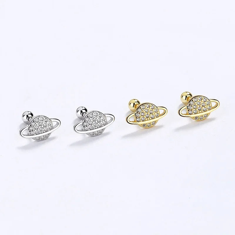 TrustDavis Real 925 Sterling Silver Planet Star Screw Stud Earrings For Women Wedding Party Fine Dazzling CZ S925 Jewelry DA2737