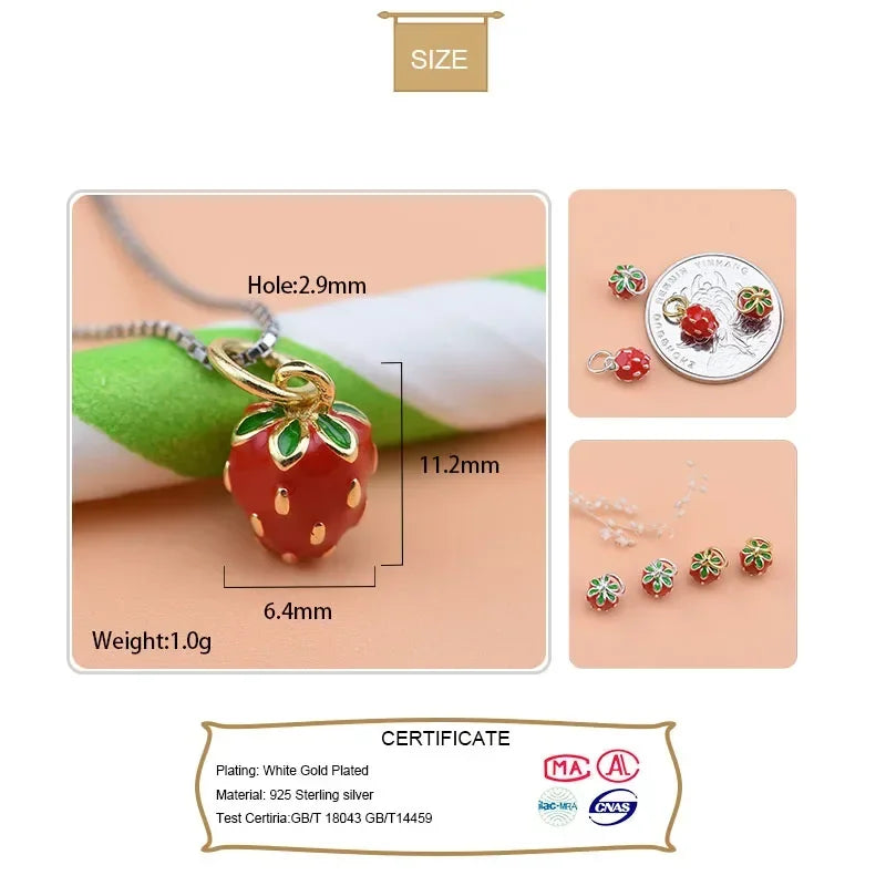 TrustDavis Real 925 Sterling Silver Personality Fashion Sweet Strawberry Charm Pendant Handmade DIY Accessories Jewelry HY013