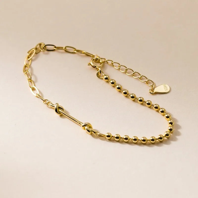 Trustdavis Genuine 925 Sterling Silver Minimalist Charm Shiny Knotted Bead Bracelet Wedding Party Jewelry Gift DS4099