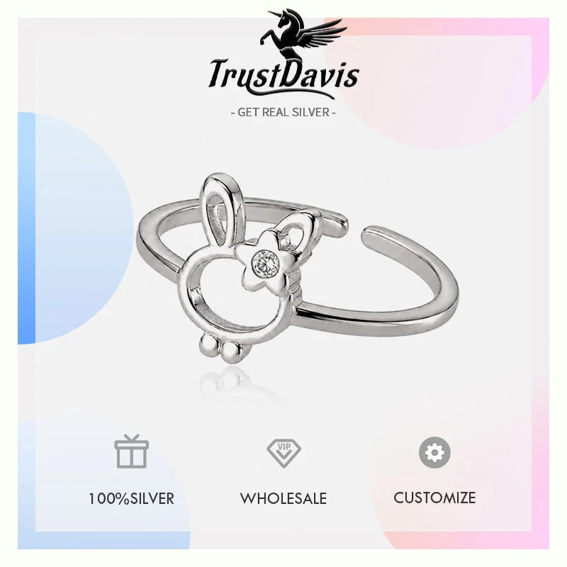 Openwork Rabbit Zircon Silver Ring DS4905