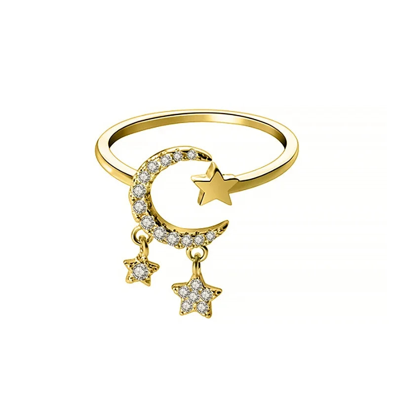 Moon Star Shiny CZ Opening 6 7 Ring For Women Wedding Party Fine 925 Silver Jewelry DA2806