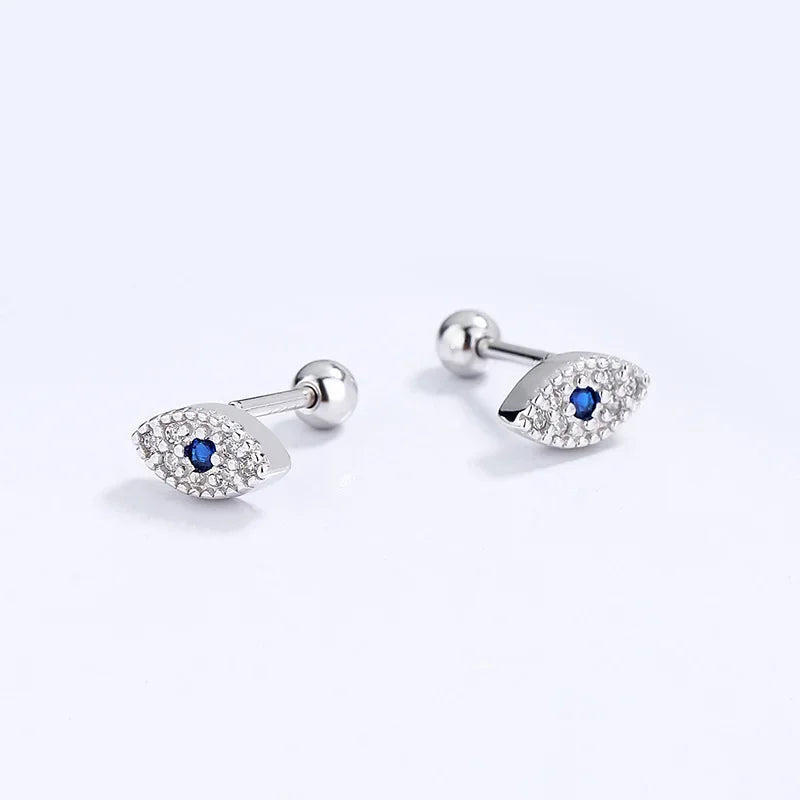 Real 925 Sterling Silver Devil Eye Shiny Beads Screw Earring DG0109