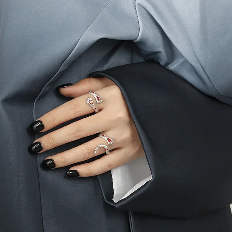 TrustDavis S925 Solid Sterling Silver Cute Cat Claw Cocktail Opening Ring for Women Grils Party Fine Jewelry Wholesale DS3863