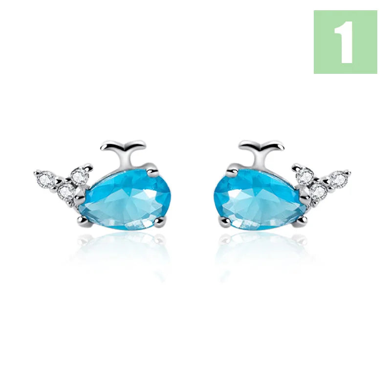 Trustdavis Real Minimalist 925 Sterling Silver Cute Animal Stud Earrings Whale Shrimp Crab Seahorse Teen Gift Jewelry DS3799