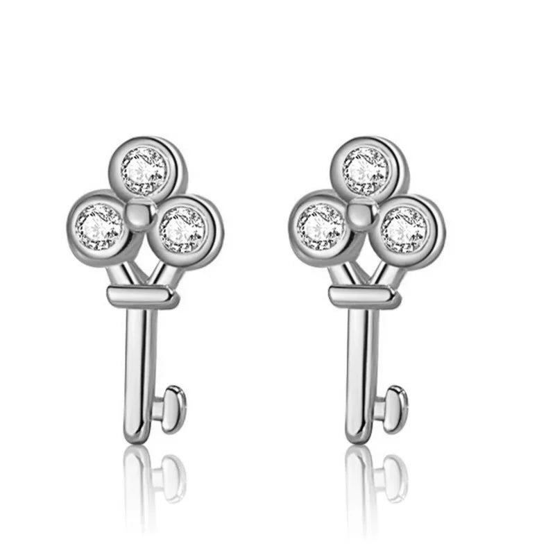 TrustDavis 925 Sterling Silver Women's Earrings Fashion Simple Key Zirconia Stud Earrings for Women Girls Jewelry Gift DS4358
