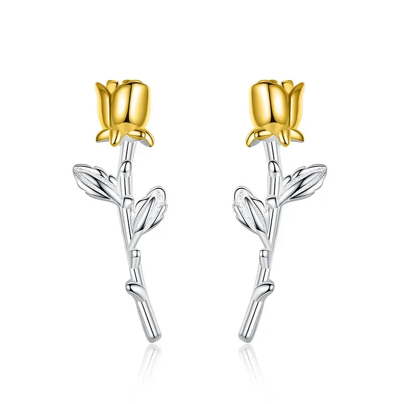 Trusta Genuine 925 Sterling Silver Earrings Valentine's Day Present Roses Flower Stud Earrings Gift For Girls Jewelry DS2330