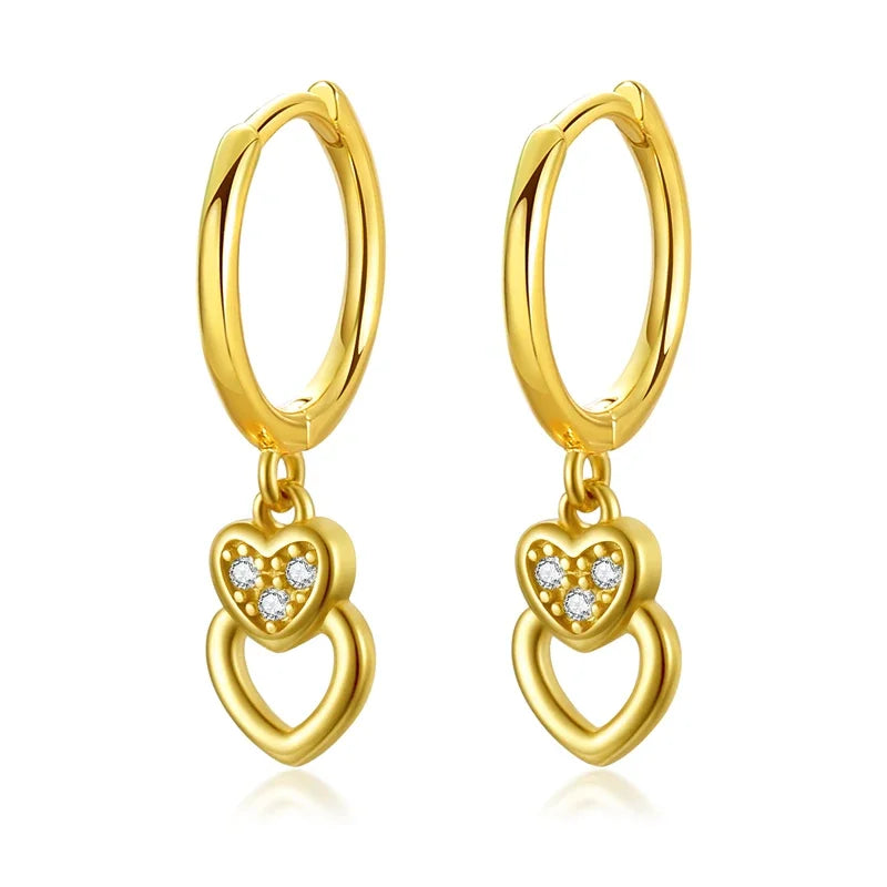 Real 925 Sterling Silve Fashion Asymmetric Star Moon Pendant Hoop Earrings DA2646