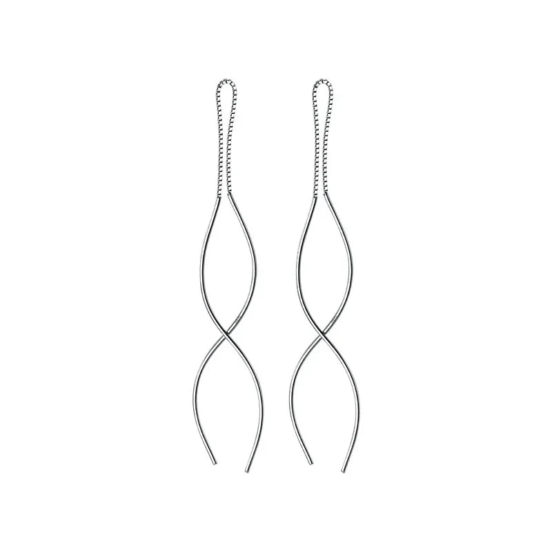 TrustDavis New Fashion 925 Sterling Silver Beads Waves Ear Line Dangle Earrings For Women Wedding Party Jewelry Gift DA940