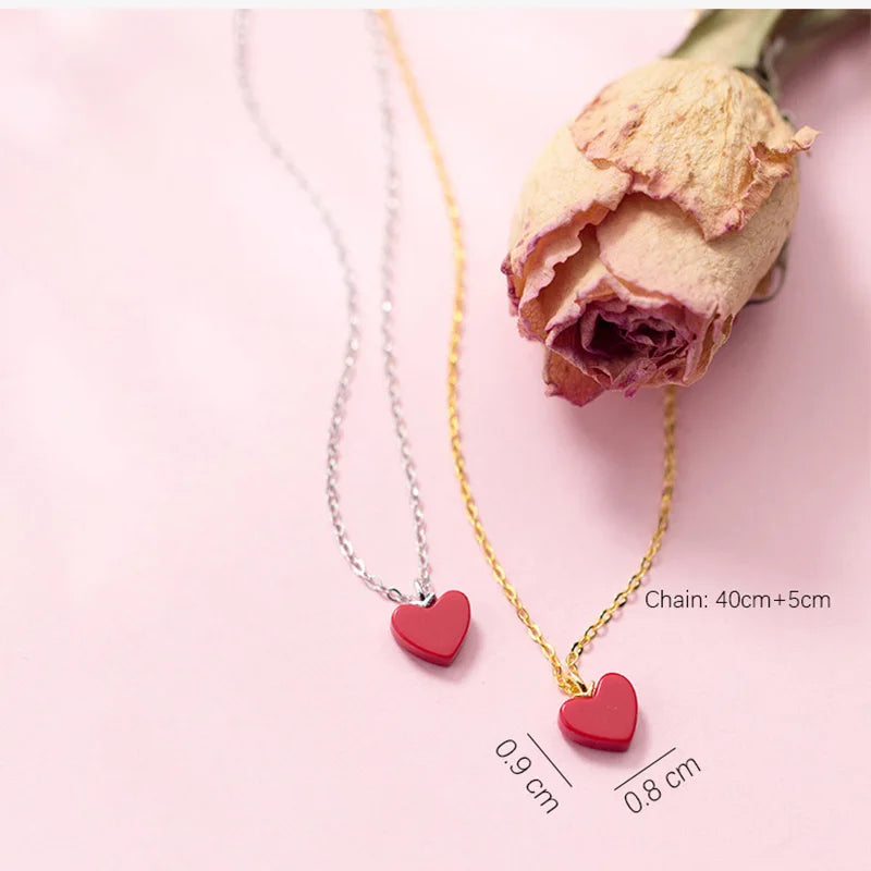 Red Pine Stone Heart Pendant Necklace DS1372