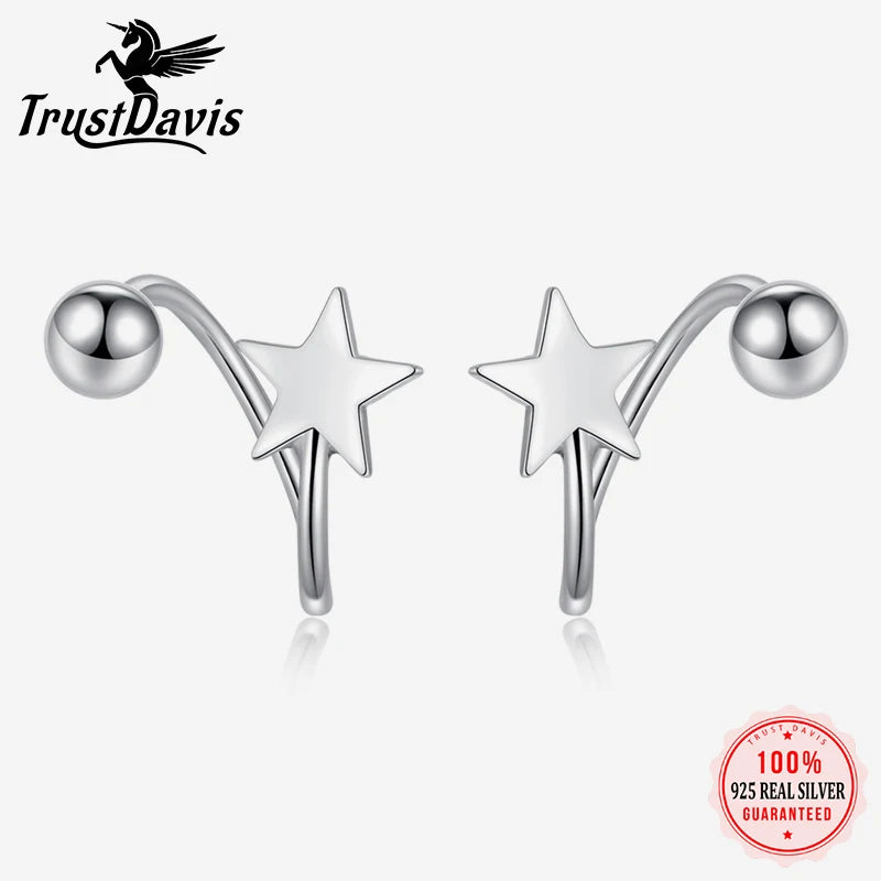 Trustdavis Real 925 Sterling Silver Spiral Star Stud Earrings Women Girls Daughter Birthday Party Gift Jewelry DS4395