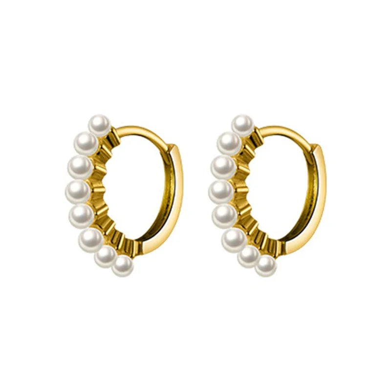 TrustDavis Real 925 Sterling Silver Hoop Earrings For Women Wedding Christmas Synthesis Pearl Gold Fine Silver Jewelry DA2819