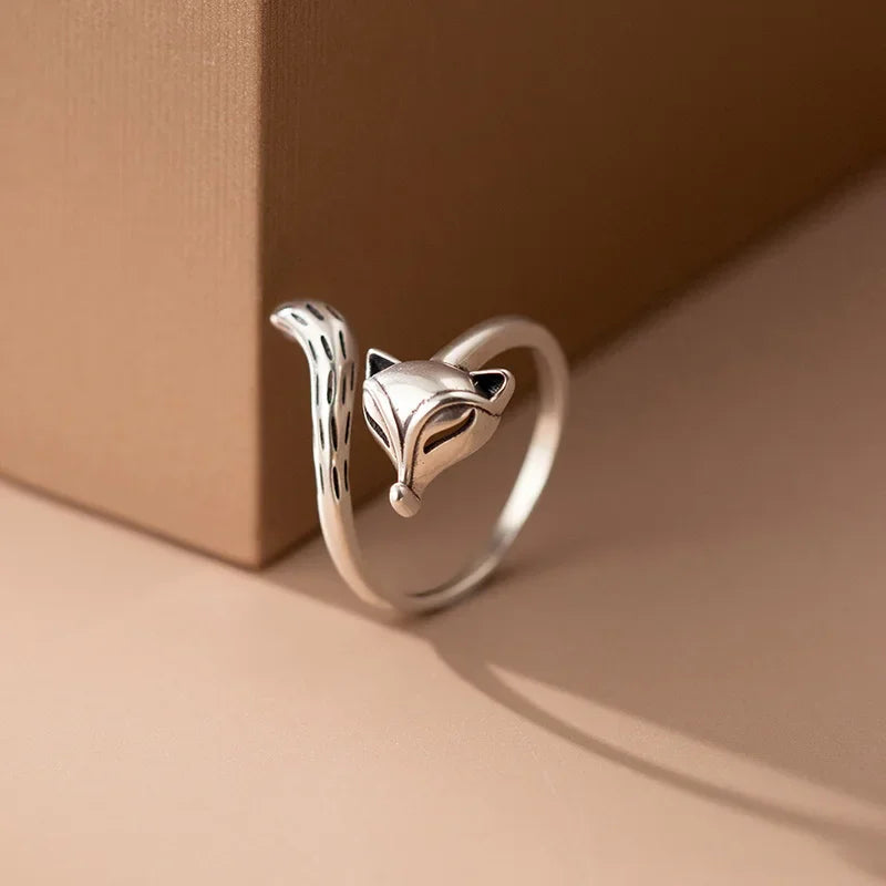 Trustdavis Real 925 Sterling Silver Sweet INS Animal Fox Opening Rings For Women Office Lady Daily Fine 925 Jewelry Gift DG0204