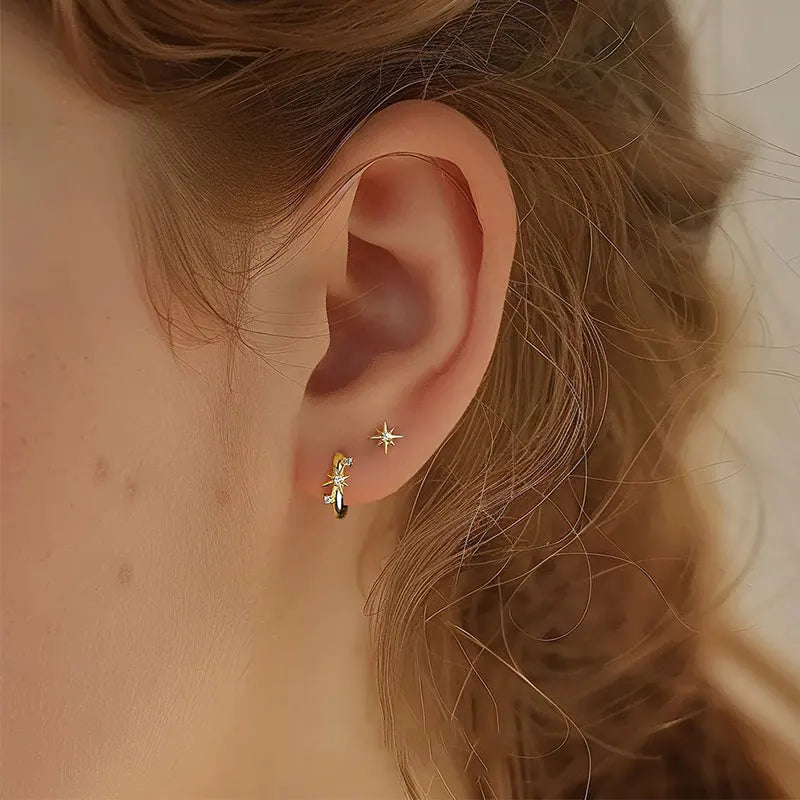 TrustDavis Real 925 Sterling Silver Fashion Simple Eight-pointed Star Earrings for Women Wedding Birthday Fine Jewelry DS4199