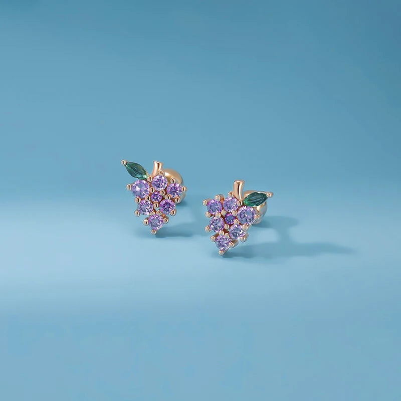 TrustDavis Real 925 Sterling Silver Vintage Purple Grape Screw Stud Earrings for Women Young Daughter Birthday Party Gift DS4630