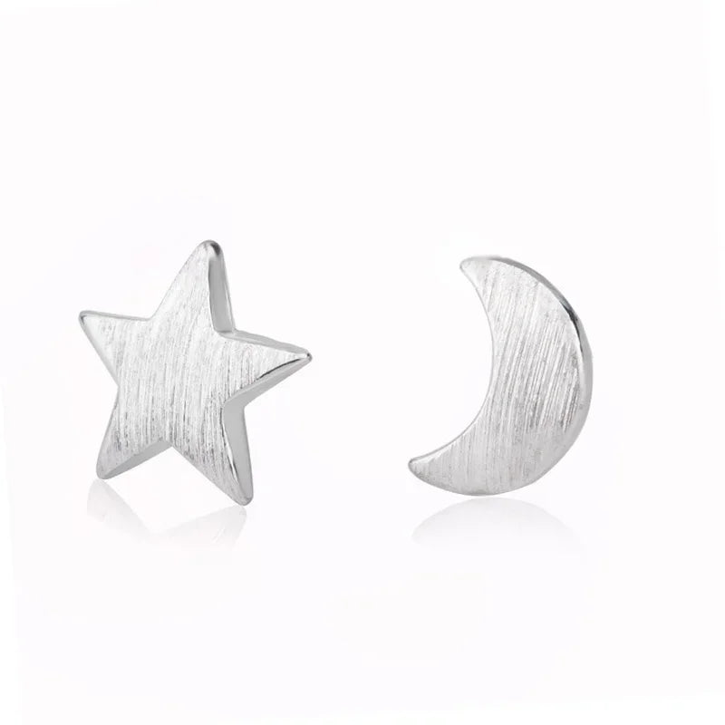 TrustDavis Real 925 Sterling Silver Moon&Star Stud Earrings Birthday Gift For Women Sterling Silver Fine Jewelry DS4261