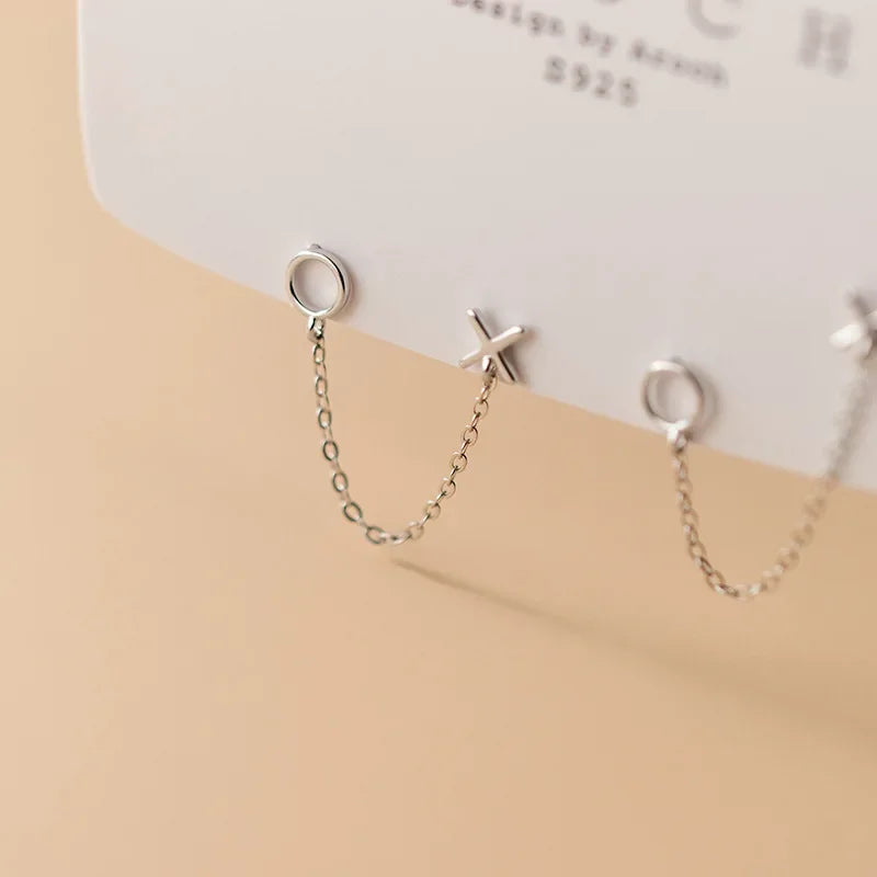 TrustDavis Real 925 Sterling Silver Fashion Sweet XO Chain Charm Stud Earrings For Women Wedding Party Fine S925 Jewelry DA2304