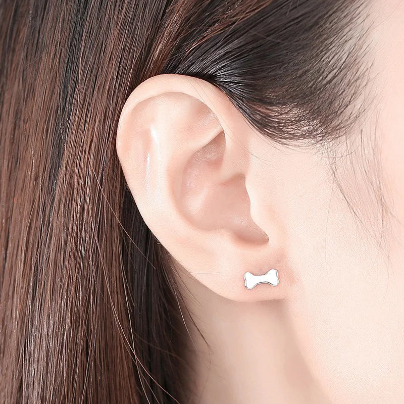 TrustDavis 925 Sterling Silver Women's Fashion Asymmetrical Funny Dog Love Bone Earrings for Women Girls Jewelry Gift DS4365