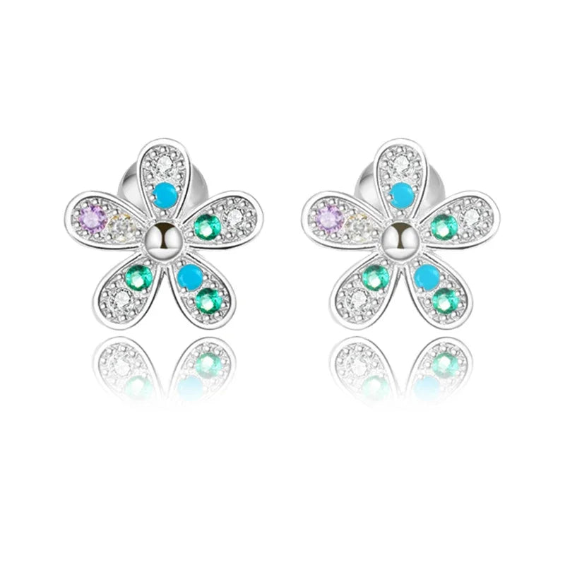 Trustdavis Real 925 Sterling Silver Sweet Colored Zircon Stud Earrings for Women Wedding Birthday Present Jewelry DA3212