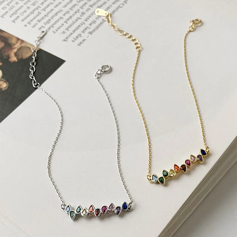 Trustdavis Minimalist Authentic 925 Sterling Silver Fashion Water Drop Colour CZ Bracelets For Women Wedding S925 Jewelry DA2066