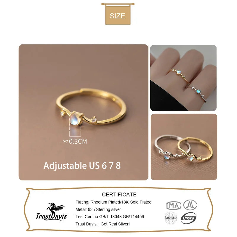 Trustdavis Original 925 Sterling Silver Ring Synthesis Coloured Glaze Opening Rings For Women Wedding Fine S925 Jewelry DA2766