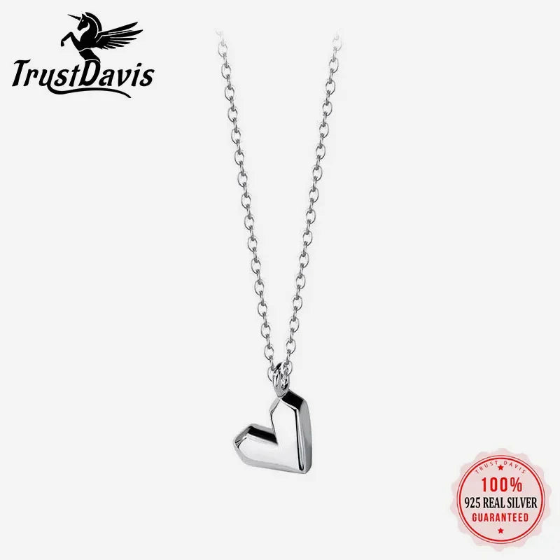 Real 925 Sterling Silver Romantic Geometric Section Heart Necklace LB058