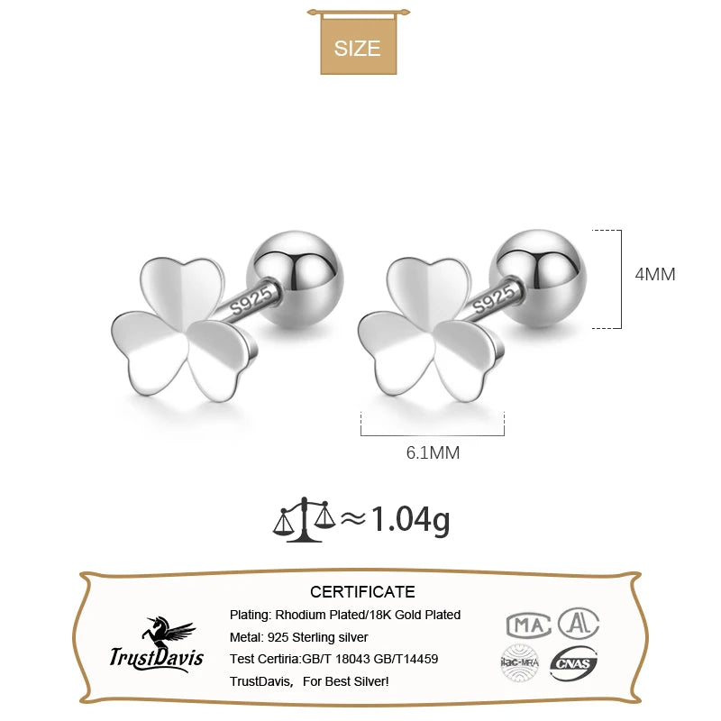 Trustdavis Real 925 Sterling Silver Fashion Sweet Clover Flowers Beads Screw Stud Earrings For Women Wedding Fine Jewelry DA2260