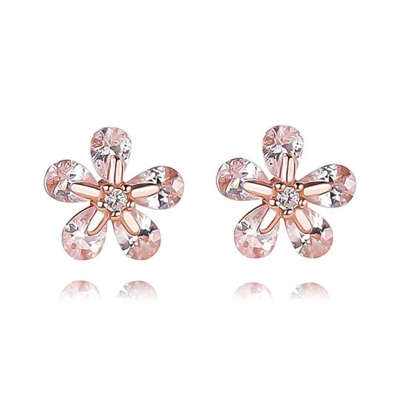 Trustdavis Girls 925 Sterling Silver Fashion Classic Flower CZ Stud Earrings For Women Girls Wedding Party Jewelry DS4178
