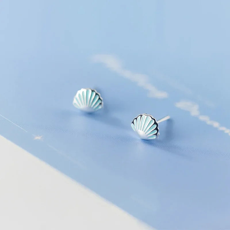 Blue Shell Charm Stud Earrings DB992