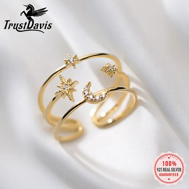 3 Layer Star Moon Dazzling CZ Adjustable Rings DA1510
