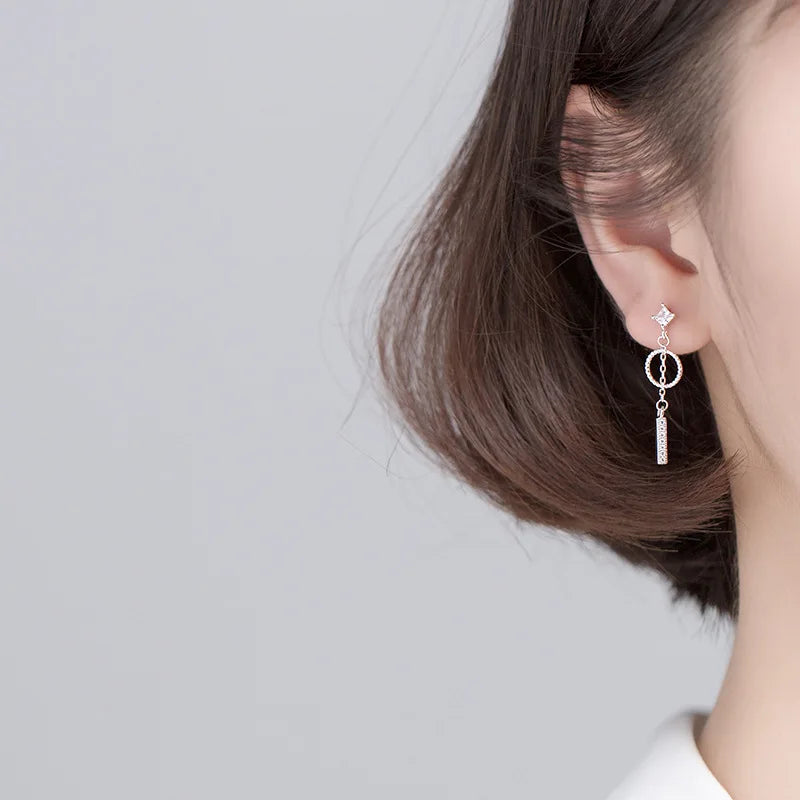Sweet Asymmetric Round Stick Chain Stud Earrings DA638