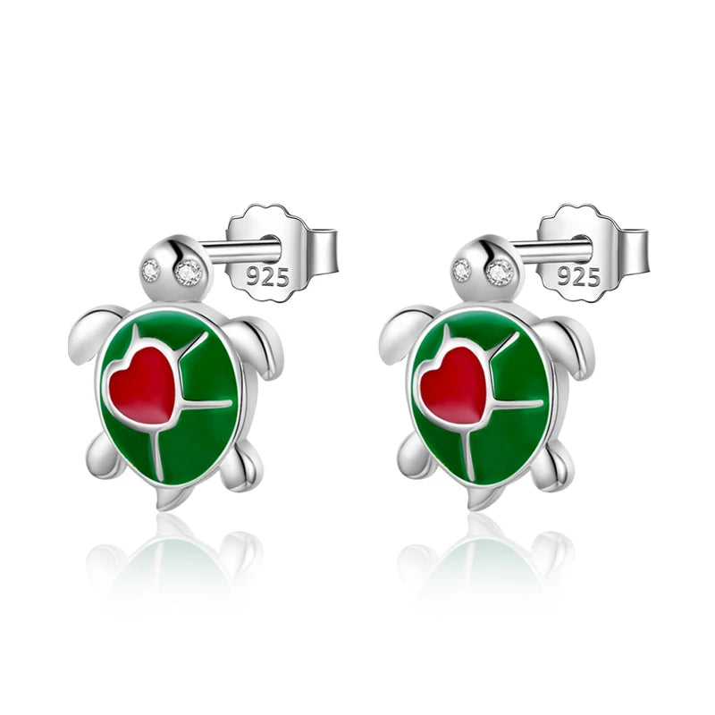 Trustdavis 2023 New 925 Sterling Silver Cute Turtle Stud Earrings Birthday Gift for Daugther Girls Kids Silver Jewelry DK108