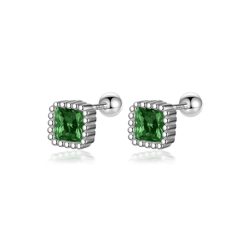 TrustDavis 100% 925 Sterling Silver Square Zircon CZ Screw Stud Earrings for Daughter Girls Fine Jewelry Gift DF2043