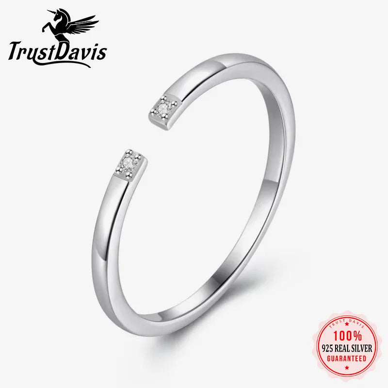 TrustDavis Real 925 Sterling Silver Sweet Minimalist Geometric CZ Opening Rings For Women Wedding Party Fine S925 Jewelry DA1549