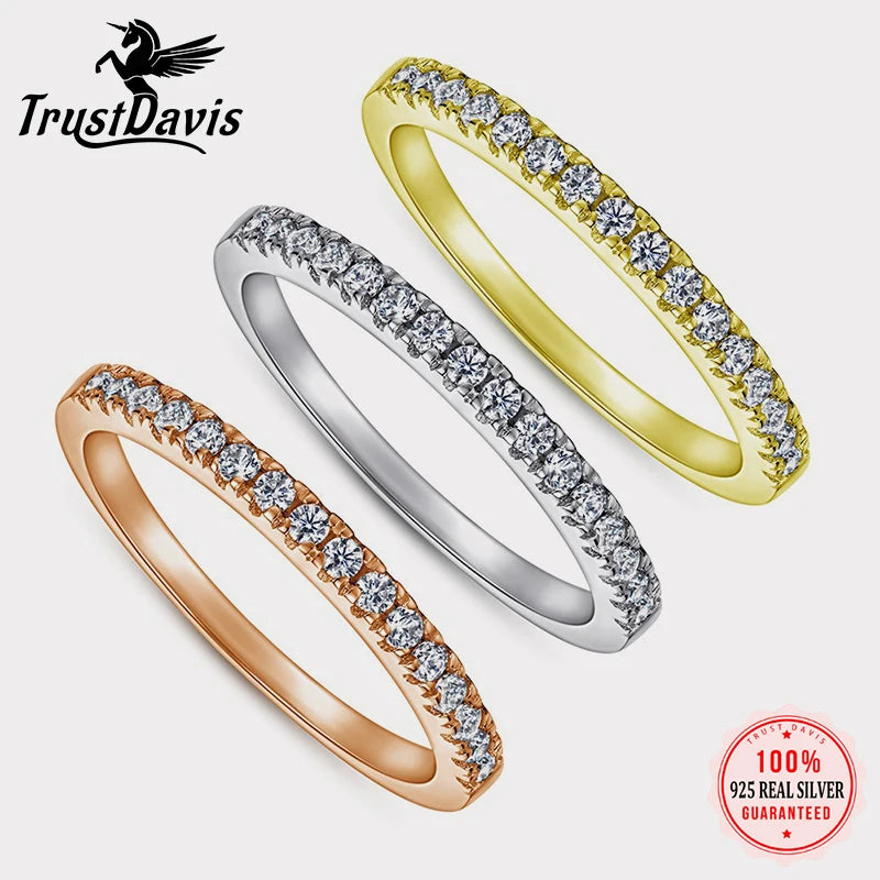 TrustDavis 925 Sterling Silver Women's Diamond Engagement Ring Wedding Ring Stacking Band for Women and Her DS4189