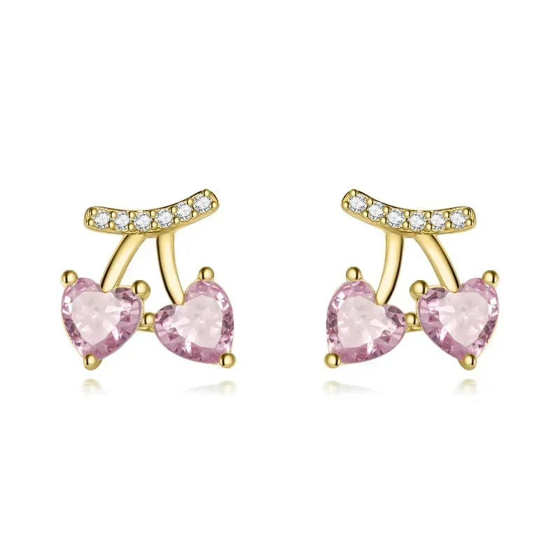 TrustDavis Authentic 925 Sterling Silver Heart Cherry CZ Stud Earrings for Women Girls Kids Birthday Gift Jewelry DS3898