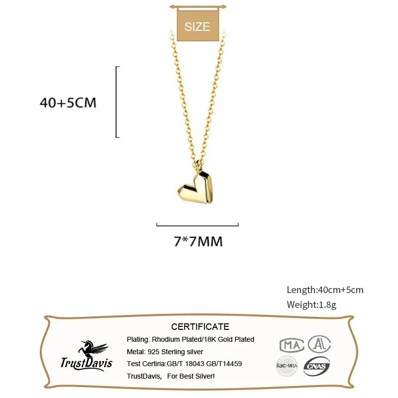 Real 925 Sterling Silver Romantic Geometric Section Heart Necklace LB058