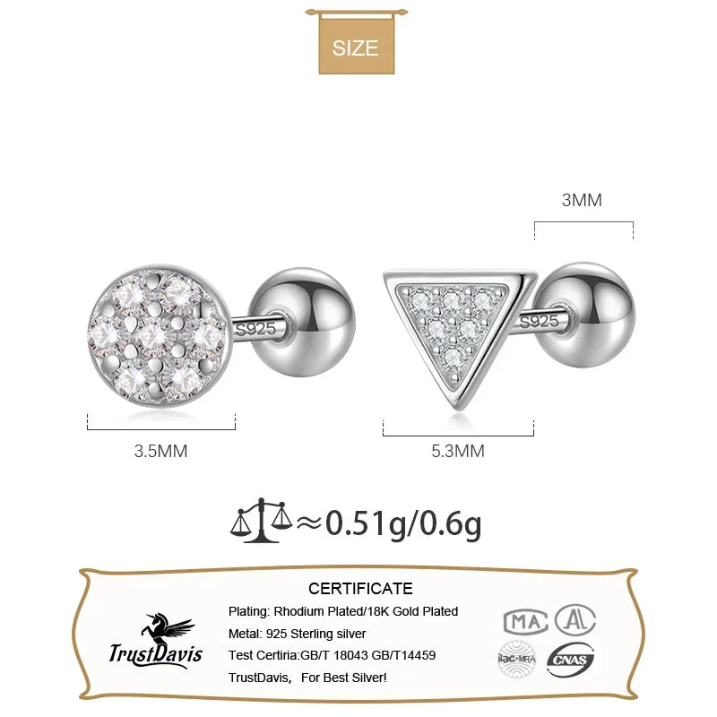 Triangle Round CZ Screw Stud Earrings DA2445