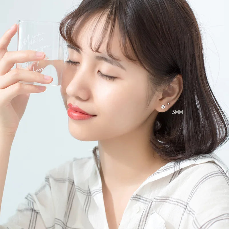 TrustDavis 925 Sterling Silver Tiny Dazzling Round CZ 4mm 5mm 6mm Stud Earring For Women Girls Kids Silver 925 Jewelry Gift DT55