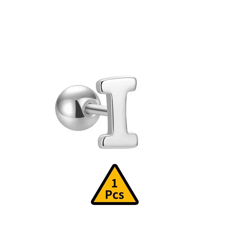 TrustDavis Real 925 Sterling Silver Stud Earrings 26 Letter CZ Screw Beads For Women Children Baby Minimalist Jewelry DA2559