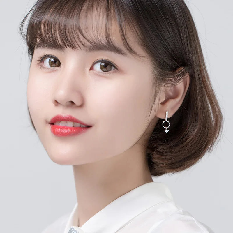 Sweet Asymmetric Round Stick Chain Stud Earrings DA638