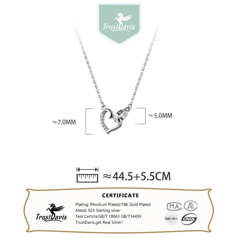 TrustDavis Girls 925 Sterling Silver Romantic Love Round Necklace Casual for Women Daughter Girl Birthday Gift Jewelry DS4446