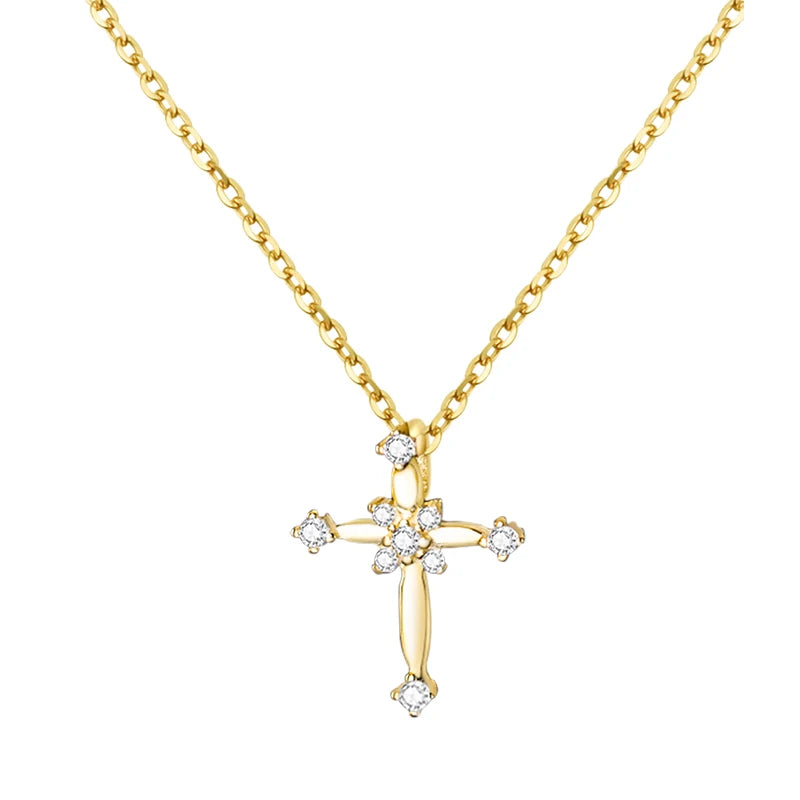 TrustDavis Real 925 Sterling Silver Fashion Sweet CZ Cross Pendant Necklace For Women Wedding Anniversary Jewelry DS3471
