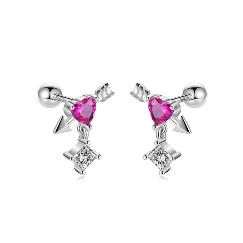 TrustDavis Real 925 Sterling Silver Earring Love Animal Bear Heart CZ Screw Stud Earrings for Daughter Girls Jewelry Gift DA3172